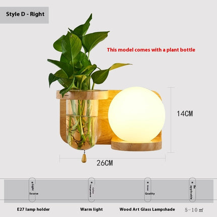 Simple Wooden Wall Lamp with Shelf or Hydroponic Glass Vase