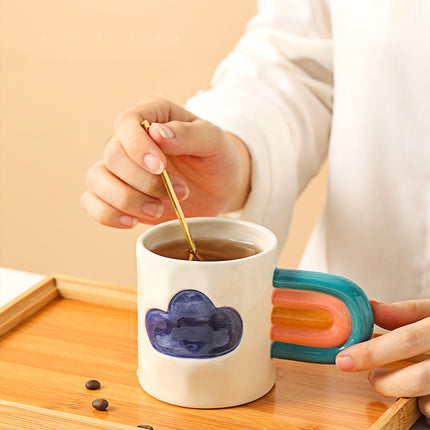 Rainbow Ceramic Mug | Square Colourful Coffee Cup