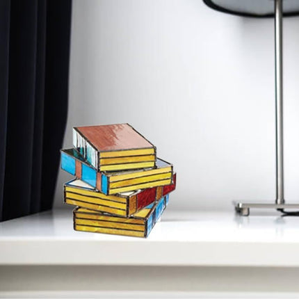 Book Stack Stained Glass Style Table Lamp – Resin LED Light