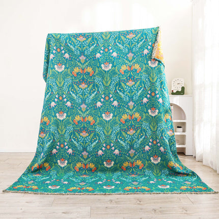 Reversible Cotton Blanket | Floral Tassel Sofa Throw
