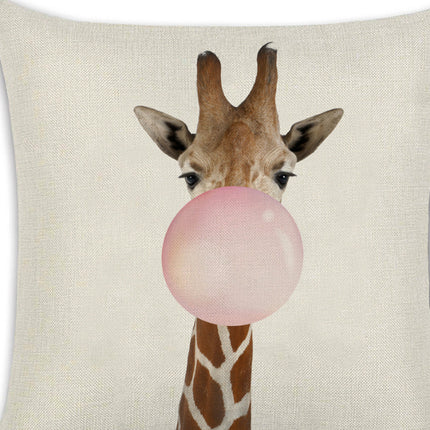 Animals Blowing Pink Bubbles Cushion Covers – 6 Quirky Linen Designs