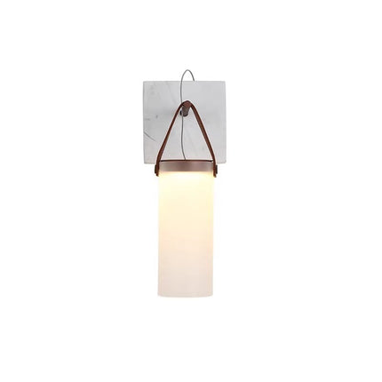 Glass Wall Lantern with Handle – Frosted Glass, Marble & Iron | LED Wall Light