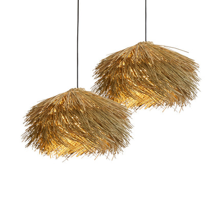 Japanese Wabi Sabi Style Rattan Woven Straw Hat Pendant Light