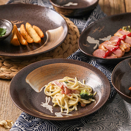 Luxury Moon Rabbit Ceramic Tableware 🌙 – Bowl & Plates, Earthen Brown