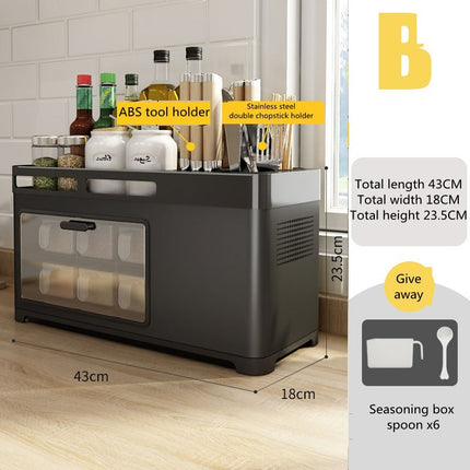 Stainless Steel Kitchen Storage Cabinet – Transparent Door, 6 Spice Boxes, Silver/Black | Ikeame