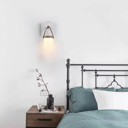 Glass Wall Lantern with Handle – Frosted Glass, Marble & Iron | LED Wall Light