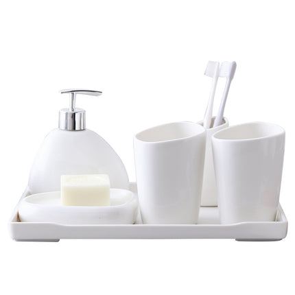 Simple White Porcelain Bathroom Toiletries Set — 5 Pieces