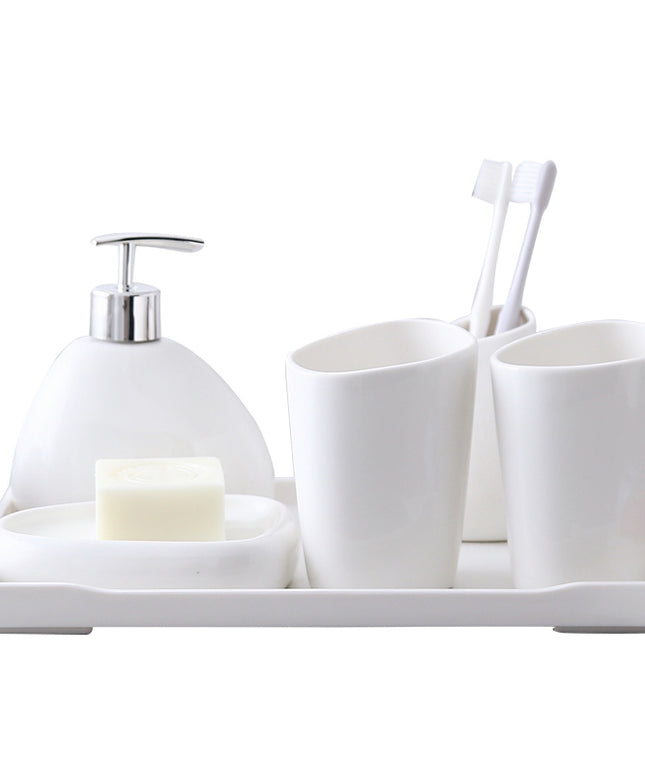 Simple White Porcelain Bathroom Toiletries Set — 5 Pieces
