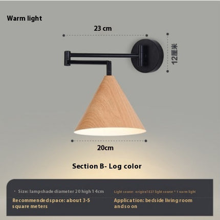 Japanese-Style Folding Wooden Wall Lamp – Retro Retractable Long Arm Light (Wood / Walnut, 3 Types)