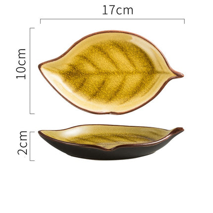 Creative Ice Cracked Ceramic Plate With Leaves Simple