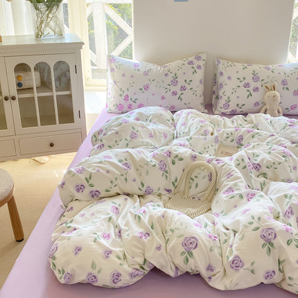 Cotton Bedding Set | Soft Wrinkled Duvet Cover 4 Piece