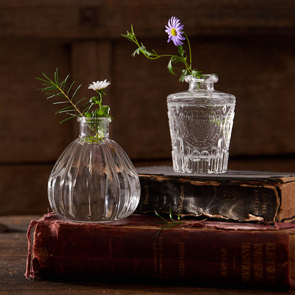 Vintage Embossed Glass Vase Set | Mini Tabletop Bud Vases