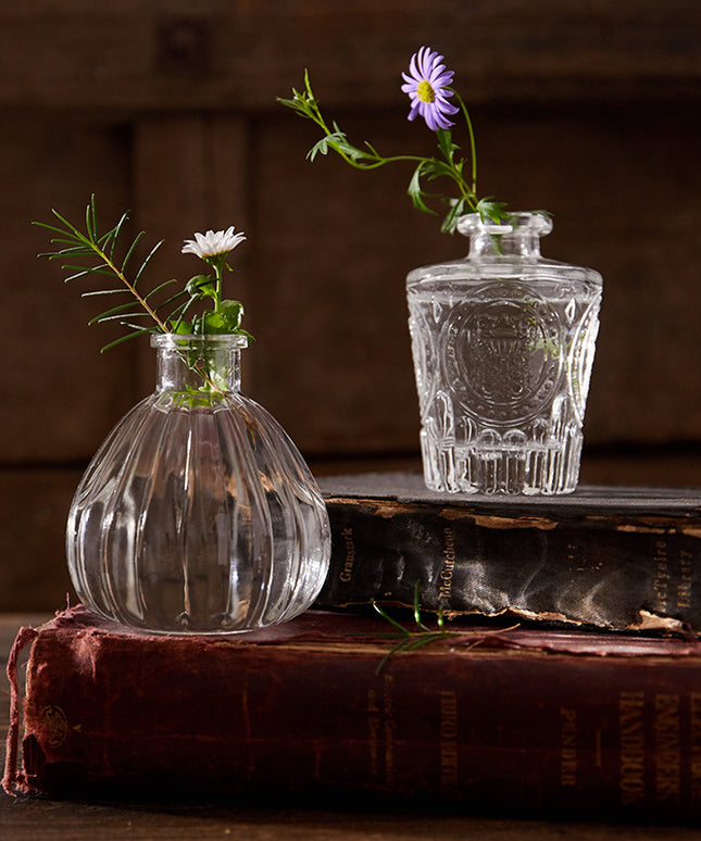 Vintage Embossed Glass Vase Set | Mini Tabletop Bud Vases