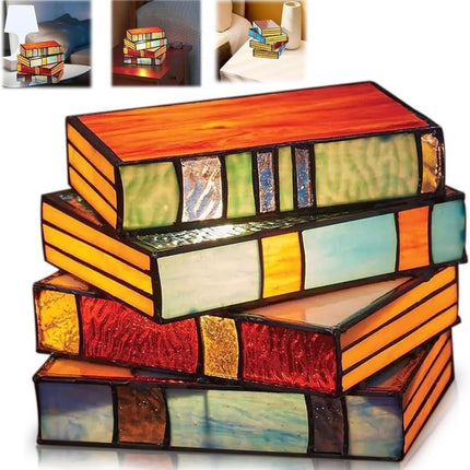Book Stack Stained Glass Style Table Lamp – Resin LED Light