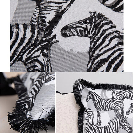 Luxury Zebra Embroidered Cushion Cover – Fringed 45x45cm Pillow Case