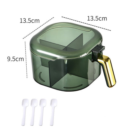 4-Compartment Spice Jar 🧂 – With Lid & Spoons, Multiple Colours