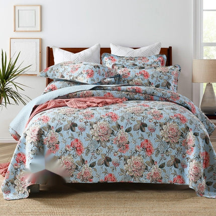 Cotton Bedspread Set | Double-Sided Geometric Quilt