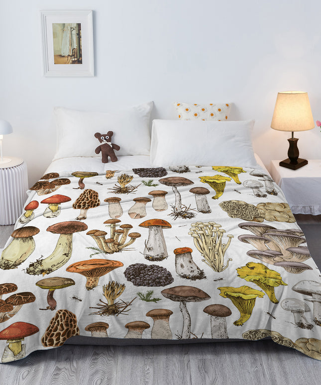 Mushroom Fleece Blanket | Soft Flannel Throw for Sofa & Bed