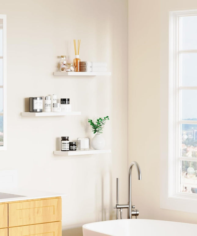 Floating Paulownia Wood Wall Shelves – Set of 3 (40 × 15 cm)