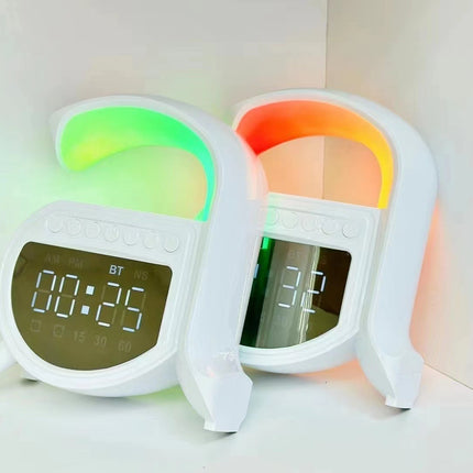 Multifunction Wireless Charging Station – Bluetooth Speaker, Alarm Clock & Ambience Light