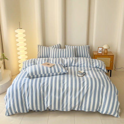 Korean Plaid Bedding Set | Washed Cotton Duvet Cover