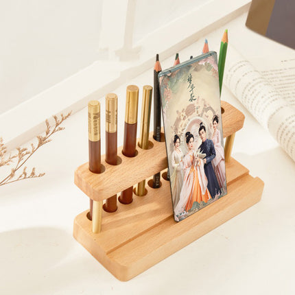 Luxury Wooden Pen & Phone Holder – Multifunctional Desk Organiser