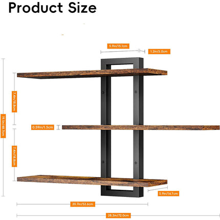 3 Tier Wooden Wall Shelf Floating Storage Organiser