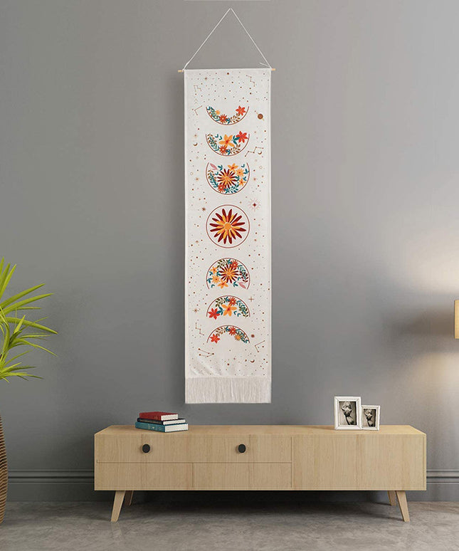 Moon Phase Wall Hanging | Boho Floral Tapestry Décor