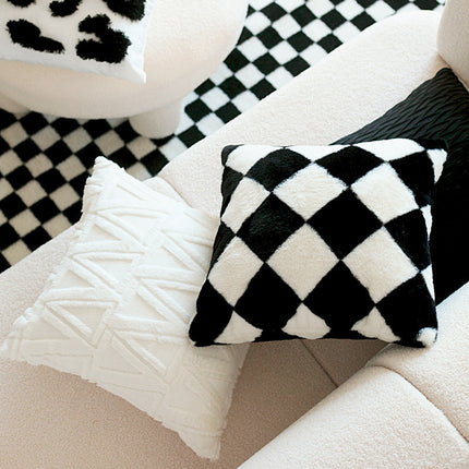 Retro rabbit fur light luxury checkerboard sofa cushion – Trendy & Practical for Daily Living