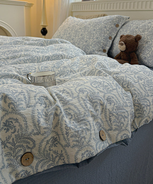 Cotton Linen Bedding Set | Floral Autumn Winter Duvet Cover