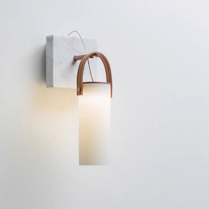Glass Wall Lantern with Handle – Frosted Glass, Marble & Iron | LED Wall Light