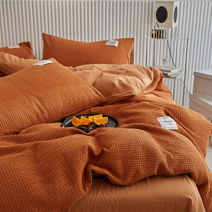 Simple Waffle Cotton Bedding Set – Single/Double with Flat or Fitted Sheet | Ikeame