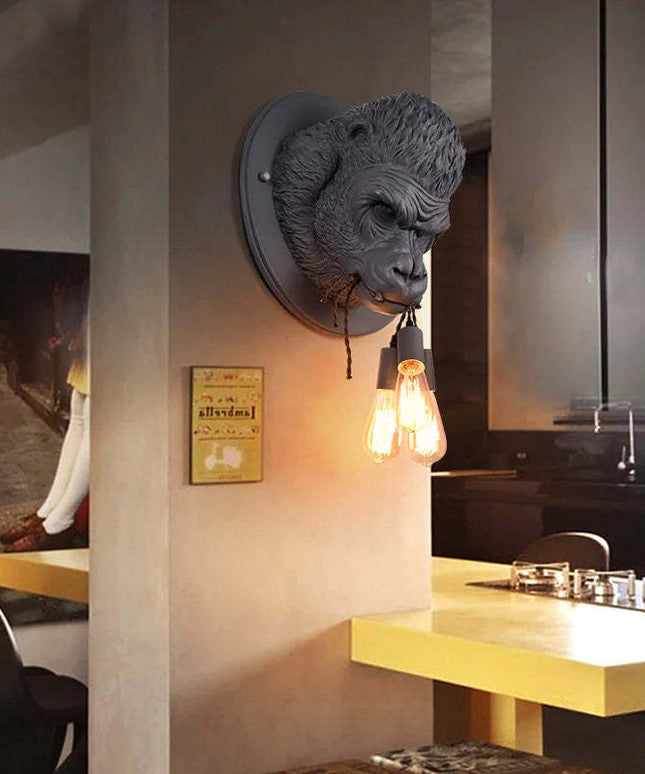 Gorilla Head Wall Light – Modern Resin Design in Black or White