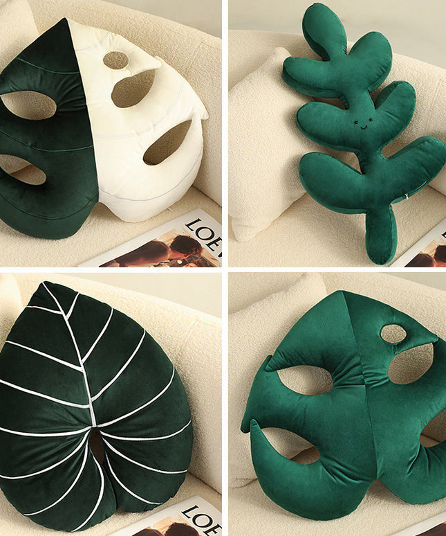 Leaf Shaped Cushion | Plush Botanical Monstera Pillow