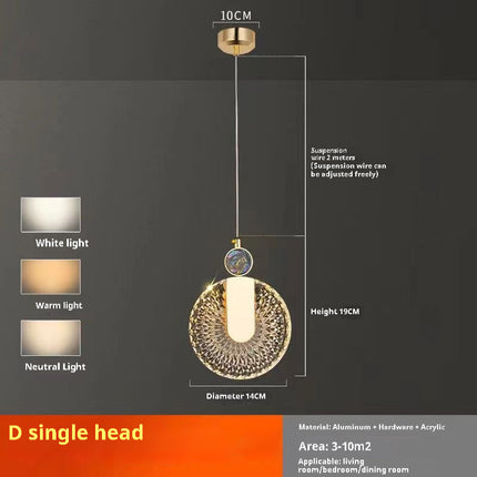 Light Luxury Bedroom Bedside Chandelier Modern Minimalist Long Line Small Droplight