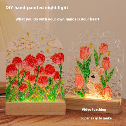 Tulip Handmade Diy Glass Painting Small Night Lamp Creative