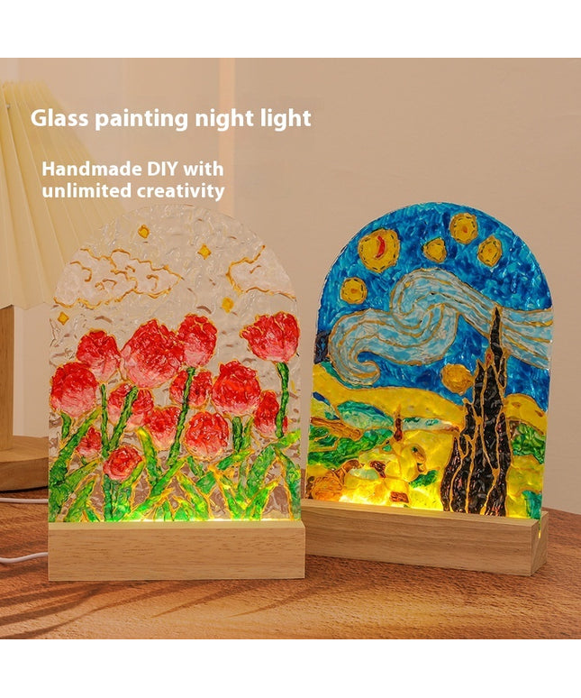 Tulip Handmade Diy Glass Painting Small Night Lamp Creative