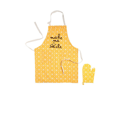 Waterproof & Oil Repellent Cotton Kitchen Apron and Oven Gloves – Yellow or Monochrome | Sold Separately or as a Set