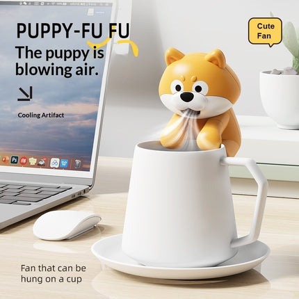 Cooling Cute Country Dog Puppy Cup Mouth Blowing Mini Fan