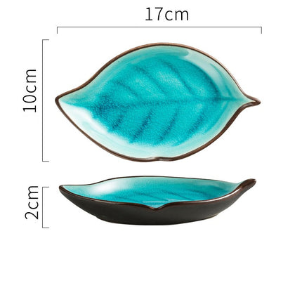 Creative Ice Cracked Ceramic Plate With Leaves Simple