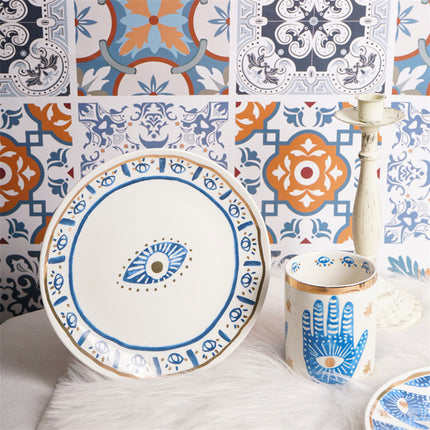 Eye Print Ceramic Mug & Plate Set | Gold Detail Decorative Tableware