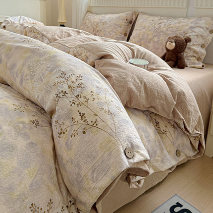 Cotton Linen Bedding Set | Floral Autumn Winter Duvet Cover
