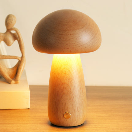 Solid Wood Mushroom Ambience Light Bedside LED Table Lamp