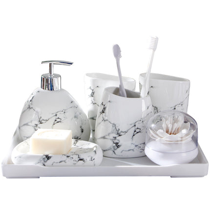 Marble Texture Ceramic Mouthwash Cup Bathroom Set