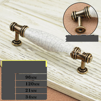 Cracked Effect Ceramic Handle – White & Gold | 6 Sizes, Zinc Alloy