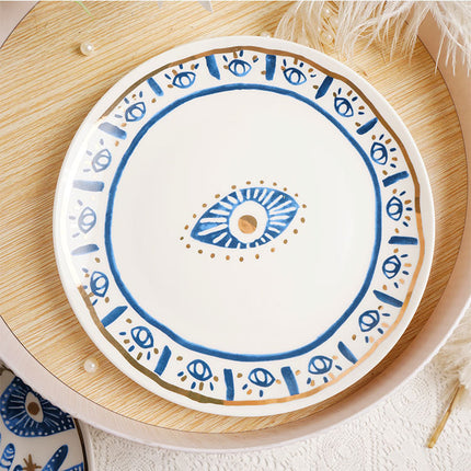 Eye Print Ceramic Mug & Plate Set | Gold Detail Decorative Tableware