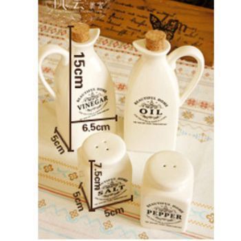 Country Style Ceramic Seasoning Set 🌾 – 4-Piece Set: Oil, Vinegar, Salt & Pepper
