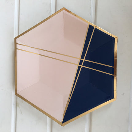 Party Disposable Paper Plates, Cups, Napkins & Straws – Navy, Pink, Gold Design, 5-Piece Set | Ikeame