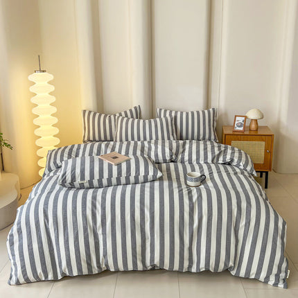 Korean Plaid Bedding Set | Washed Cotton Duvet Cover