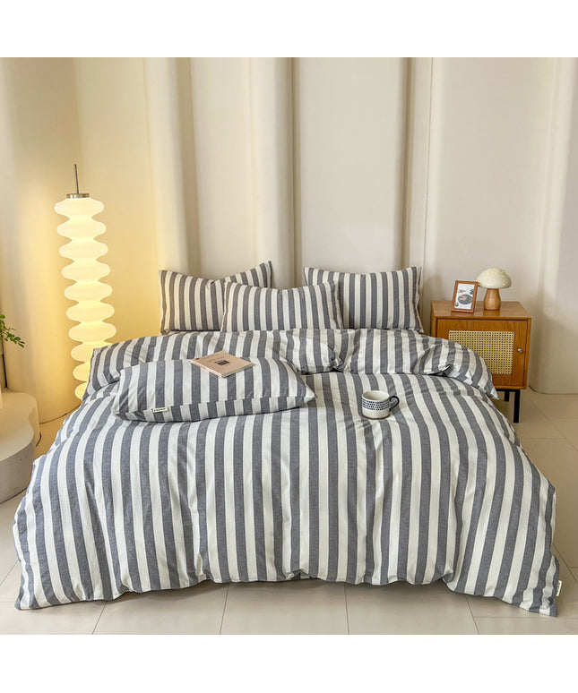 Korean Plaid Bedding Set | Washed Cotton Duvet Cover